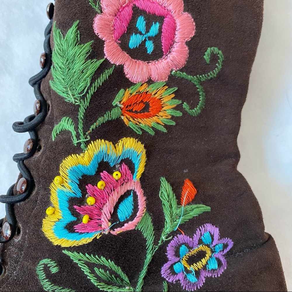 Vintage 70s Jerry Edouard Embroidered Knee High Lace Up Boots, 7B - Picture 16 of 16